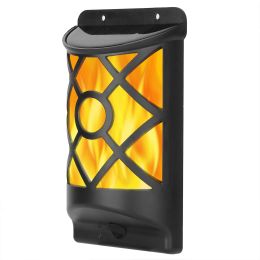 Flame Solar Lights Outdoor 96 LEDs Waterproof Flickering Flame Wall Mount Lamp Auto On Off - Black