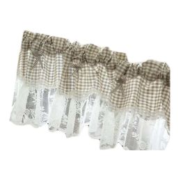 Beige Grid Lace Half Curtain Kitchen Partition Short Curtain Small Window Doorway Curtain Valance Tier cafe Curtain,59x15 inch - Default