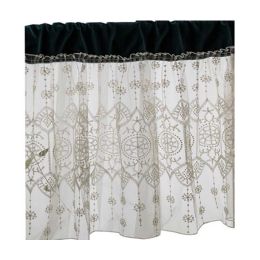 Sheer Short Curtain European Styles Half Curtain Velvet Embroidery Valance Cabinet Curtain Tier Cafe Curtain,59x19 inch - Default