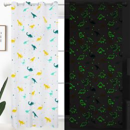 Muwago Glow In The Dark Curtain Cartoon Dinosaur Printed Warm And Cold Insulating Thermal Luminous Curtain For Living Room Decor - W72"*H72"