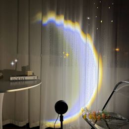 USB Moon Lamp LED Rainbow Neon Night Sunset Light Projector Photography Wall Atmosphere Lighting For Bedroom Home Decor - Moon Light - USB