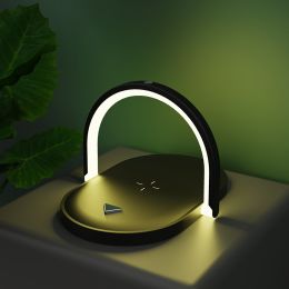 3 In 1 Foldable Wireless Charger Night Light Wireless Charging Station Stonego LED Reading Table Lamp 15W Fast Charging Light - Black