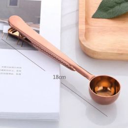 Two-in-one Stainless Steel Coffee Spoon Sealing Clip Kitchen Gold Accessories Recipient Cafe Expresso Cucharilla Decoration - Rose Gold