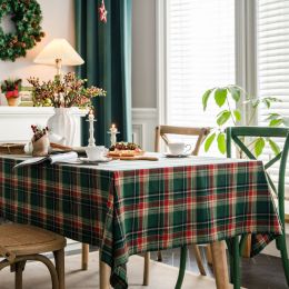 Yimanqiyun tablecloth; yarn dyed; green lattice; Christmas table cloth; American style; rectangular fabric; directly supplied by the manufacturer - Gr