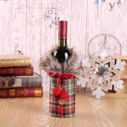Christmas Decorations Wine Bottle Cover Cover Class Lattice Buttons Decor Christmas Ornament Home Party Table Decor 2020 Navidad - Red