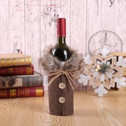 Christmas Decorations Wine Bottle Cover Cover Class Lattice Buttons Decor Christmas Ornament Home Party Table Decor 2020 Navidad - Coffee