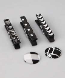 Black & White clothespin and button magnet package - 005bkwh