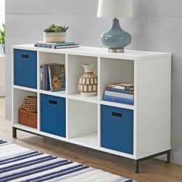 Indoor Storage Cabinet 8 Cube Organizer with Metal Base - White