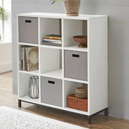 Indoor Storage 9-Cube Organizer with Metal Base - White