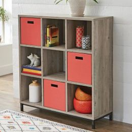 Indoor Storage 9-Cube Organizer with Metal Base - Rustic Gray