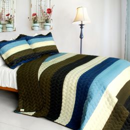 [Romantic Town] 3PC Vermicelli-Quilted Patchwork Quilt Set (Full/Queen Size) - ONITIVA-QTS01047-23