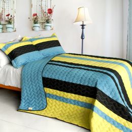 [Mountains Echoed] 3PC Vermicelli-Quilted Patchwork Quilt Set (Full/Queen Size) - ONITIVA-QTS01048-23