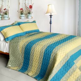 [Endless Horizon] 3PC Vermicelli-Quilted Patchwork Quilt Set (Full/Queen Size) - ONITIVA-QTS01058-23