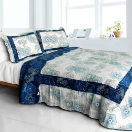 [Shibumi] Cotton 3PC Vermicelli-Quilted Floral Patchwork Quilt Set (Full/Queen Size) - QTS-DOY17-23