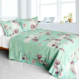 [Rural Sky] Cotton 3PC Vermicelli-Quilted Floral Printed Quilt Set (Full/Queen Size) - QTS-WB8112-23