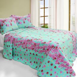 [Flora River] 3PC Cotton Vermicelli-Quilted Printed Quilt Set (Full/Queen Size) - QTS-WBMZR-139-23