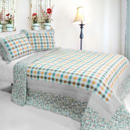 [Nice Jane] 3PC Cotton Vermicelli-Quilted Printed Quilt Set (Full/Queen Size) - QTS-WBMZR-182-2-23