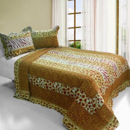 [Golden Time] Cotton 3PC Vermicelli-Quilted Printed Quilt Set (Full/Queen Size) - QTS-DOY207-23