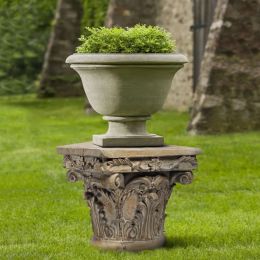 Traditional Resin Decorative Pedestal with Scrolled Design; Weathered Brown - BM147076