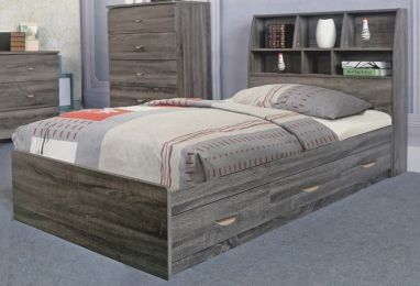 Grained Wooden Frame Twin Size Chest Bed with 3 Drawers; Distressed Gray - BM141894