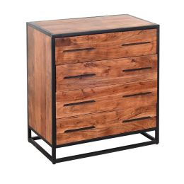 Handmade Dresser with Live Edge Design 4 Drawers; Brown and Black - UPT-197872