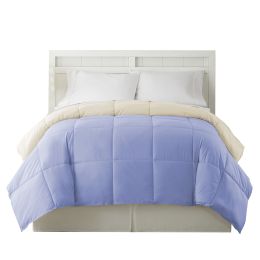 Genoa King Size Box Quilted Reversible Comforter ; Blue and Cream; DunaWest - BM202053