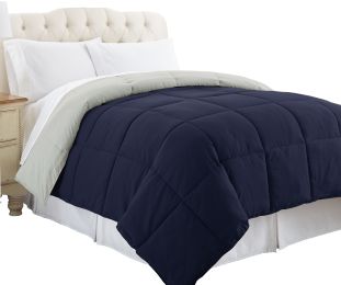 Genoa King Size Box Quilted Reversible Comforter ; Silver and Blue; DunaWest - BM46029