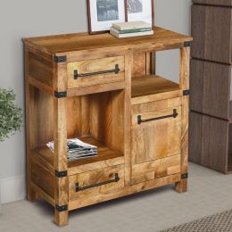 Wooden Cabinet with 2 Spacious Drawers and 2 Open Shelves; Brown and Black - UPT-195278