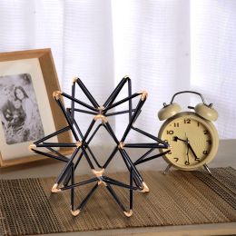Intersecting Iron Wire Star Decor with Accented Joints; Black and Gold - BM47916
