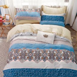 Hannah Blue Damask 100% Cotton 3 pcs Comforter Set  - Queen/Full