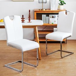 Set of 2 White Dining Chair Faux Leather Upholstered Side Kitchen and Dining Room Chair - White