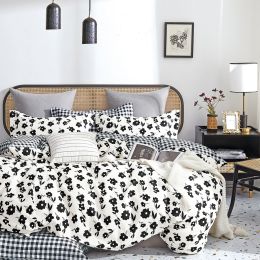 Hepburn Black/White Floral 100% Cotton Reversible  Comforter Set  - King