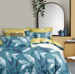 Linnett Blue Banana Leaves 100% Cotton  Reversible Comforter Set  - King