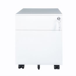 2 Drawer Mobile File Cabinet with Lock Metal Filing Cabinet for Legal/Letter/A4/F4 Size;  Fully Assembled Include Wheels;  Home/Office Design; WHITE -