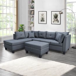3-Piece sofa with 1 x 3-seat sofa, 1 x Left chaise lounge, 1 x storage ottoman, 7 x back cushions 2 x throw pillows  Dark Gray - Dark Gray