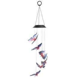 Solar LED Butterfly Wind Chimes Color Changing LED Butterfly String Light Patio Garden Decor - Blue & Red