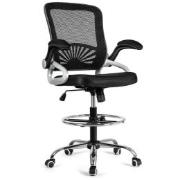 Adjustable Height Flip-Up Mesh Drafting Chair - Black