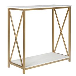 2-Tier Console Table, Gold Sofa Entry Table with Faux Marble Top and Gold Metal Frame for Home - as pic