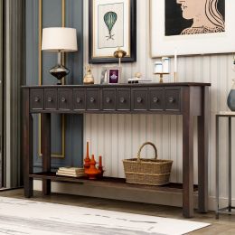 Rustic Entryway Console Table, 60" Long Sofa Table with two Different Size Drawers and Bottom Shelf for Storage - Black