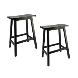 Free shipping  Basics Classic Solid Wood Saddle-Seat Counter Stool with Foot Plate - 24", Black, 2-Pack  YJ - black