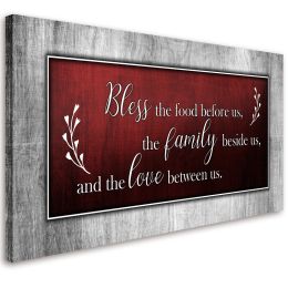 Bless This Food Quote Canvas Wall Art Framed Artwork Ready to Hang Home Decor - 20x40inchx1pcs