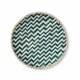 Bamboo Woven Round Basket Tray - Wave Blue