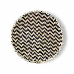 Bamboo Woven Round Basket Tray - Wave Black
