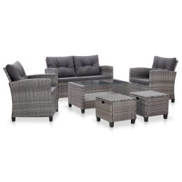 6 Piece Garden Sofa Set with Cushions Poly Rattan Dark Gray - Grey