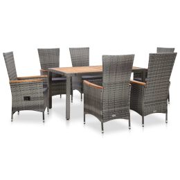 7 Piece Outdoor Dining Set with Cushions Poly Rattan Gray - Grey