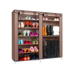 Double Rows Home Shoe Rack Shelf Storage Closet Organizer Cabinet - Coffee