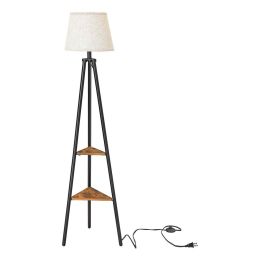 Tapered Drum Shade Floor Lamp with 2 Open Shelves; White and Black; DunaWest - Default