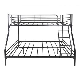 Heavy Duty Twin-Over-Full Metal Bunk Bed; Easy Assembly with Enhanced Upper-Level Guardrail; Black - as pic