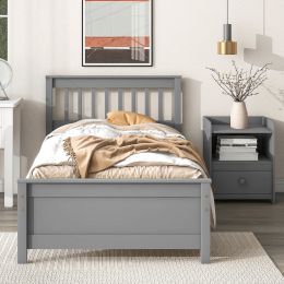 Twin Bed with Headboard and Footboard for Kids; Teens; Adults; with a Nightstand; Grey - as pic