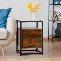 Modern Tempered Glass Nightstand;  Glass Top End Table with Metal Frame;  Concealed cabinet;  Pull-down Door for Bedroom;  Living Room;  Office - Rust